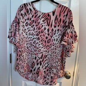 Cato Pink Animal Print Ruffle Sleeve Blouse